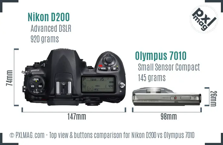 Nikon D200 vs Olympus 7010 top view buttons comparison