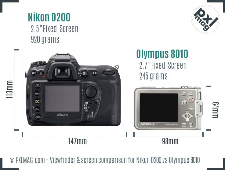Nikon D200 vs Olympus 8010 Screen and Viewfinder comparison