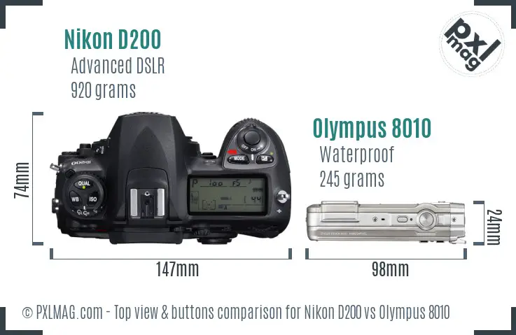 Nikon D200 vs Olympus 8010 top view buttons comparison