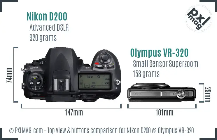 Nikon D200 vs Olympus VR-320 top view buttons comparison