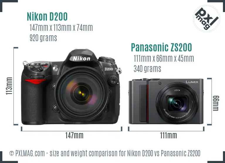 Nikon D200 vs Panasonic ZS200 size comparison Nikon D200 vs Panasonic ZS200 size comparison