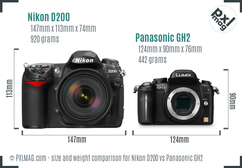 Nikon D200 vs Panasonic GH2 size comparison Nikon D200 vs Panasonic GH2 size comparison