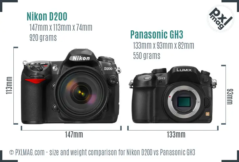 Nikon D200 vs Panasonic GH3 size comparison