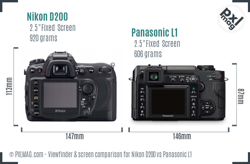 Nikon D200 vs Panasonic L1 Screen and Viewfinder comparison