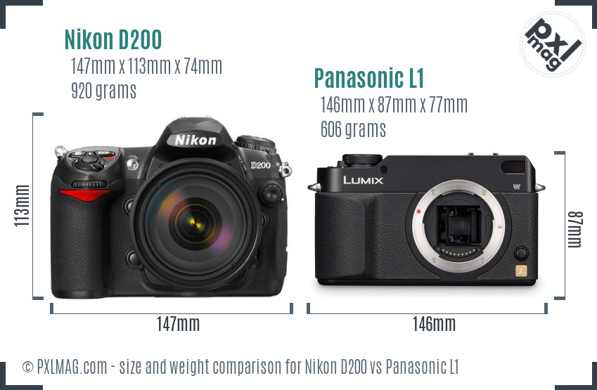 Nikon D200 vs Panasonic L1 size comparison