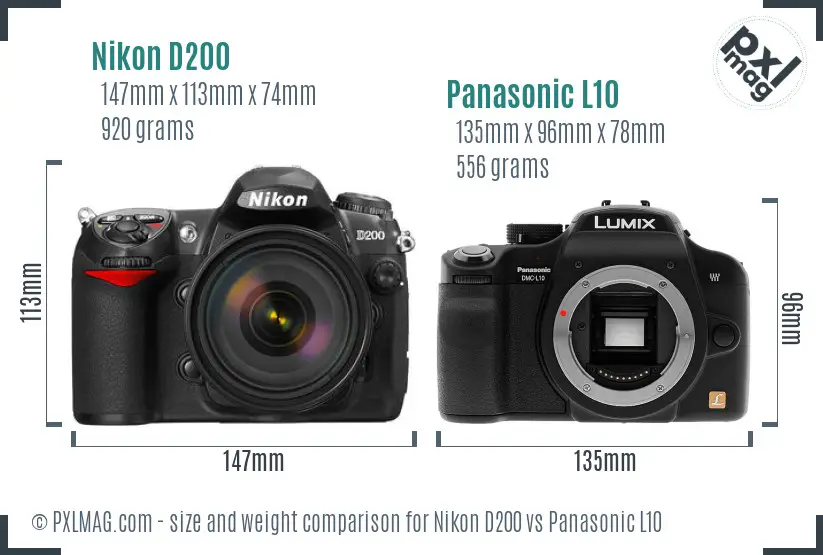 Nikon D200 vs Panasonic L10 size comparison