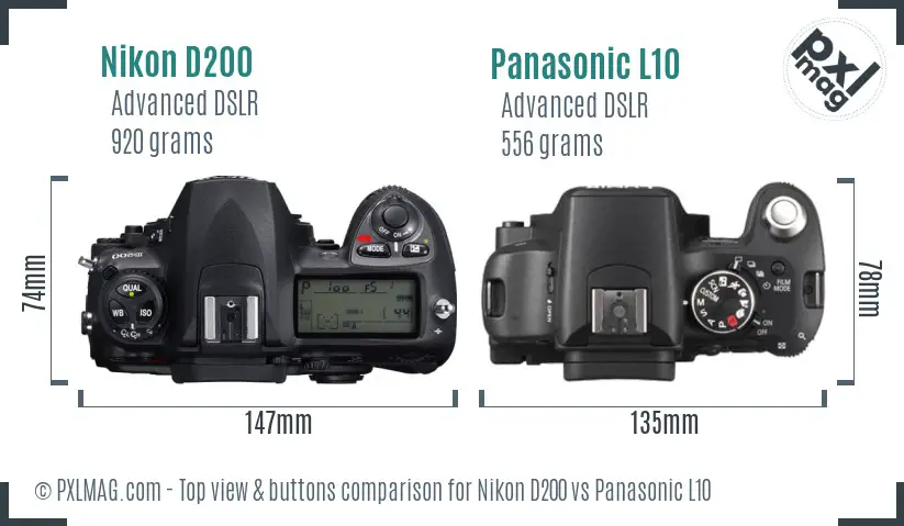 Nikon D200 vs Panasonic L10 top view buttons comparison