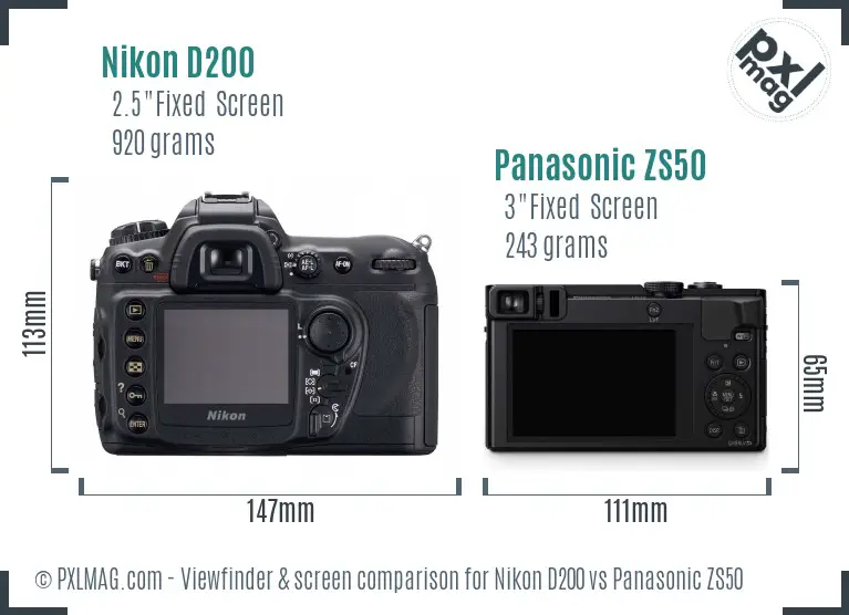 Nikon D200 vs Panasonic ZS50 Screen and Viewfinder comparison
