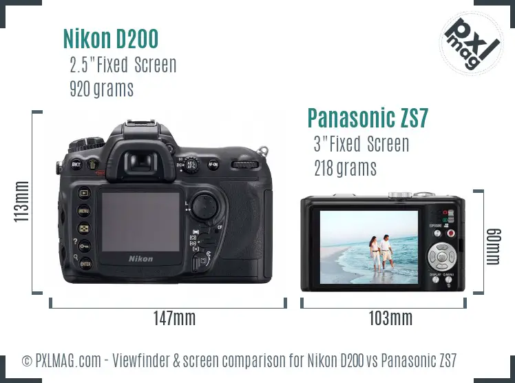 Nikon D200 vs Panasonic ZS7 Screen and Viewfinder comparison
