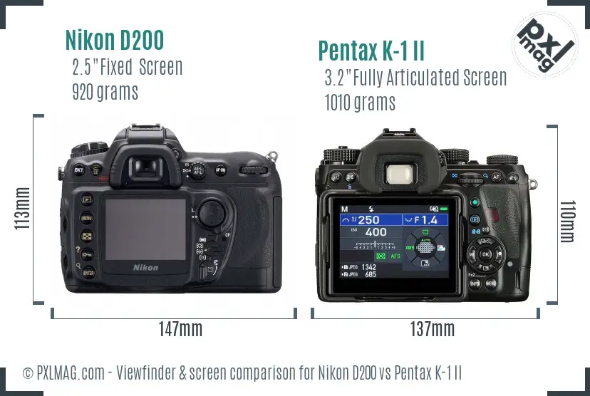 Nikon D200 vs Pentax K-1 II Screen and Viewfinder comparison