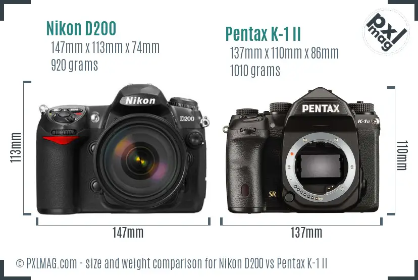 Nikon D200 vs Pentax K-1 II size comparison