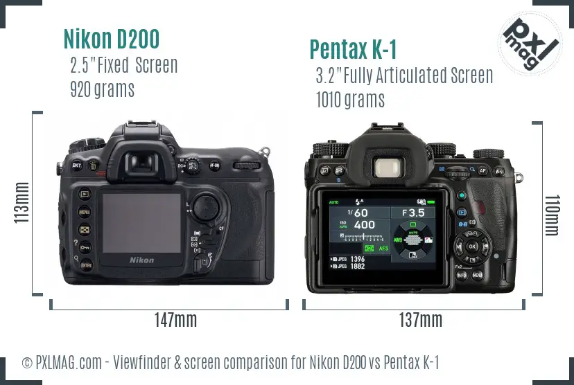 Nikon D200 vs Pentax K-1 Screen and Viewfinder comparison
