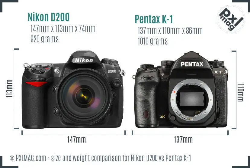 Nikon D200 vs Pentax K-1 size comparison