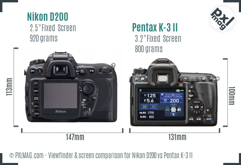 Nikon D200 vs Pentax K-3 II Screen and Viewfinder comparison