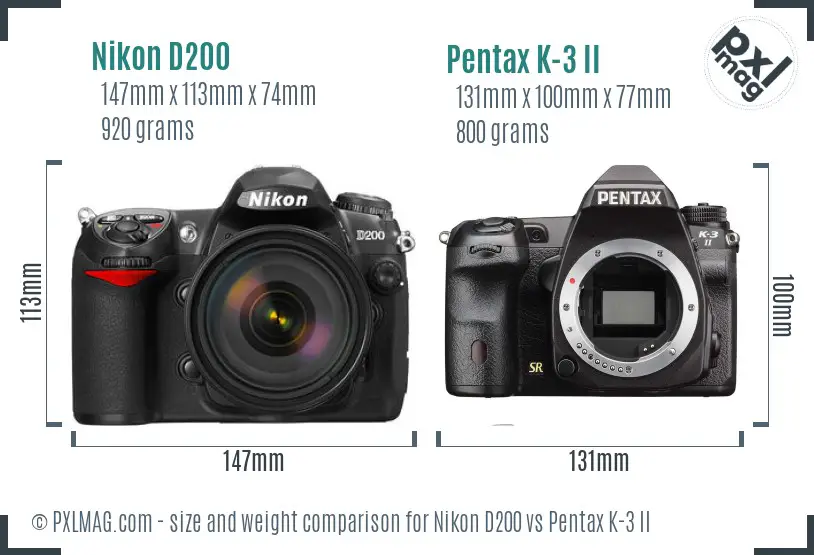 Nikon D200 vs Pentax K-3 II size comparison