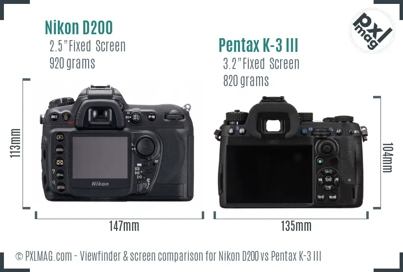 Nikon D200 vs Pentax K-3 III Screen and Viewfinder comparison