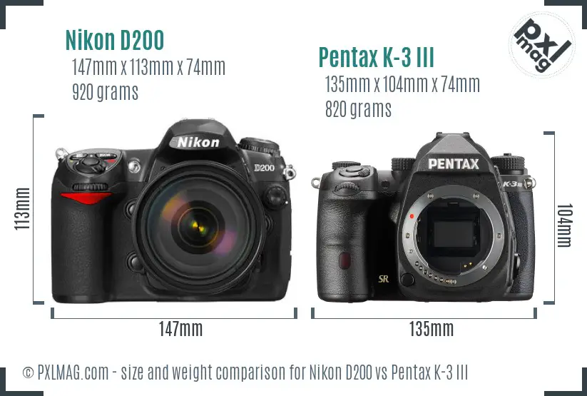 Nikon D200 vs Pentax K-3 III size comparison