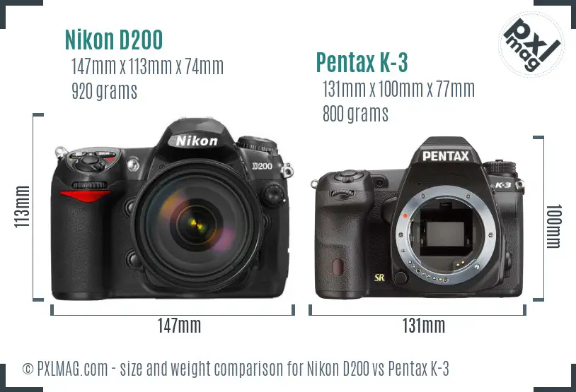 Nikon D200 vs Pentax K-3 size comparison