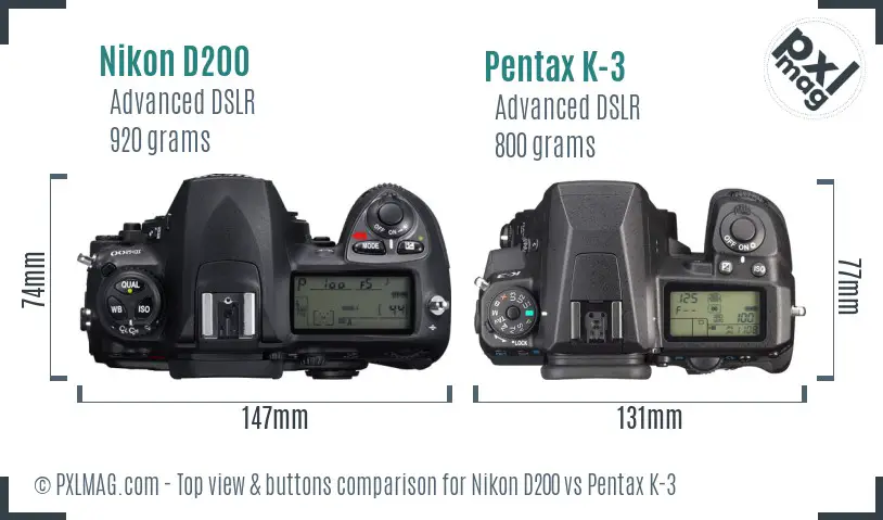 Nikon D200 vs Pentax K-3 top view buttons comparison