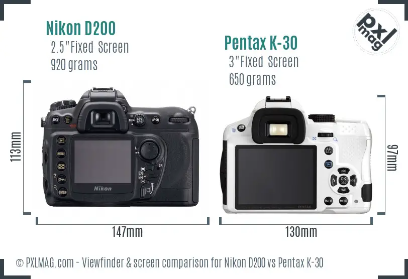 Nikon D200 vs Pentax K-30 Screen and Viewfinder comparison