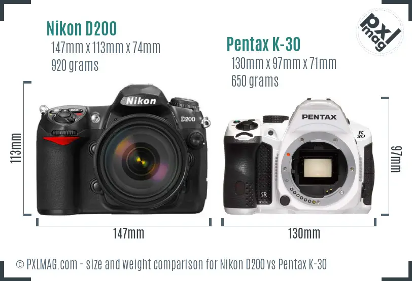 Nikon D200 vs Pentax K-30 size comparison