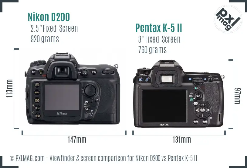 Nikon D200 vs Pentax K-5 II Screen and Viewfinder comparison
