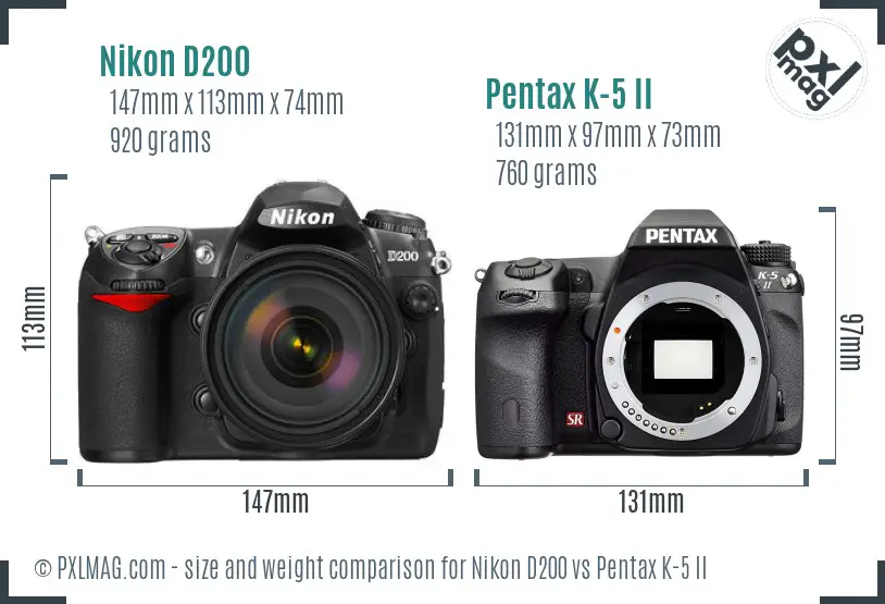 Nikon D200 vs Pentax K-5 II size comparison