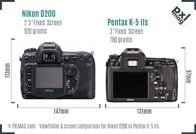 Nikon D200 vs Pentax K-5 IIs Screen and Viewfinder comparison