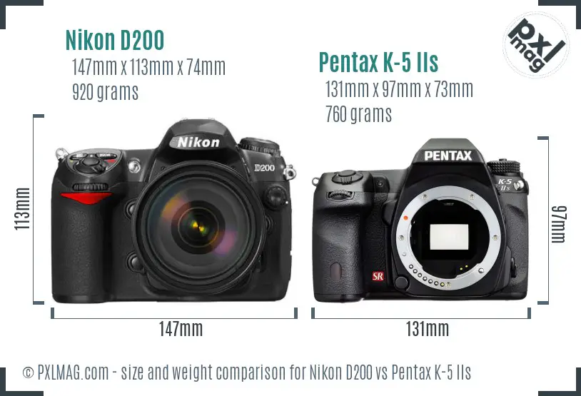 Nikon D200 vs Pentax K-5 IIs size comparison