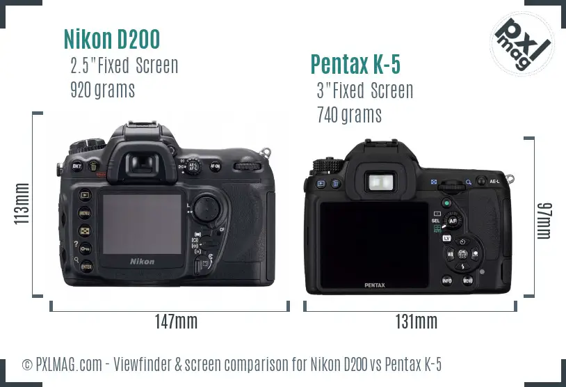 Nikon D200 vs Pentax K-5 Screen and Viewfinder comparison