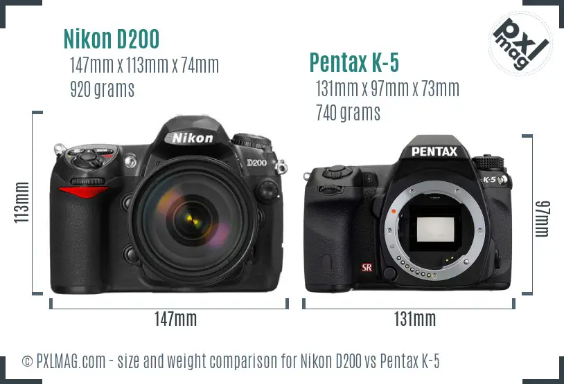 Nikon D200 vs Pentax K-5 size comparison