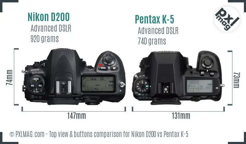 Nikon D200 vs Pentax K-5 top view buttons comparison