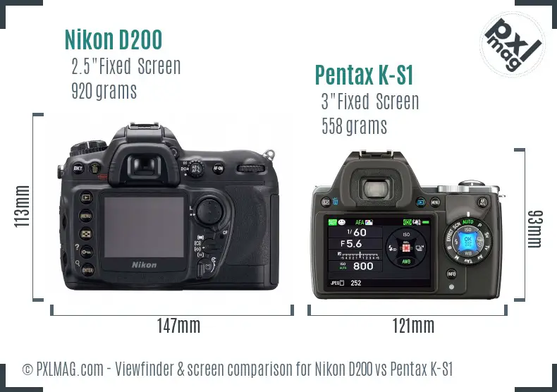 Nikon D200 vs Pentax K-S1 Screen and Viewfinder comparison
