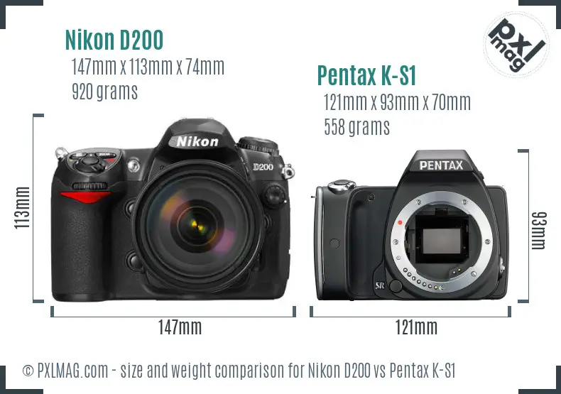 Nikon D200 vs Pentax K-S1 size comparison