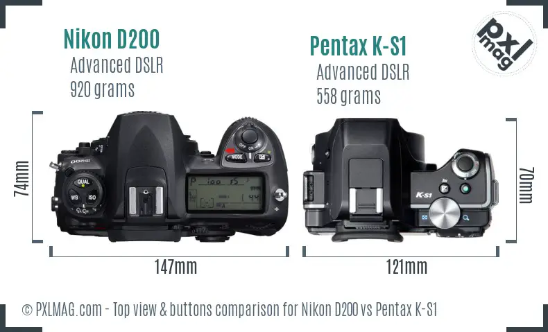 Nikon D200 vs Pentax K-S1 top view buttons comparison