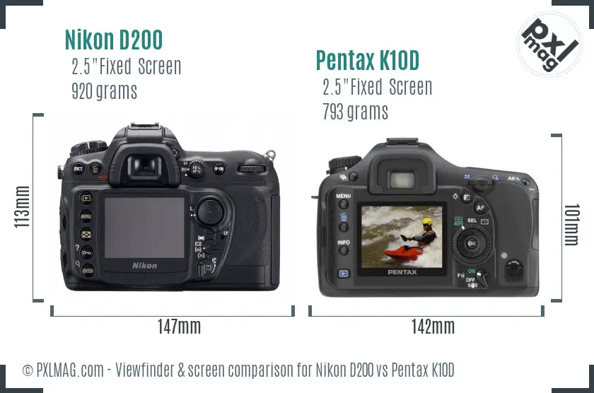 Nikon D200 vs Pentax K10D Screen and Viewfinder comparison