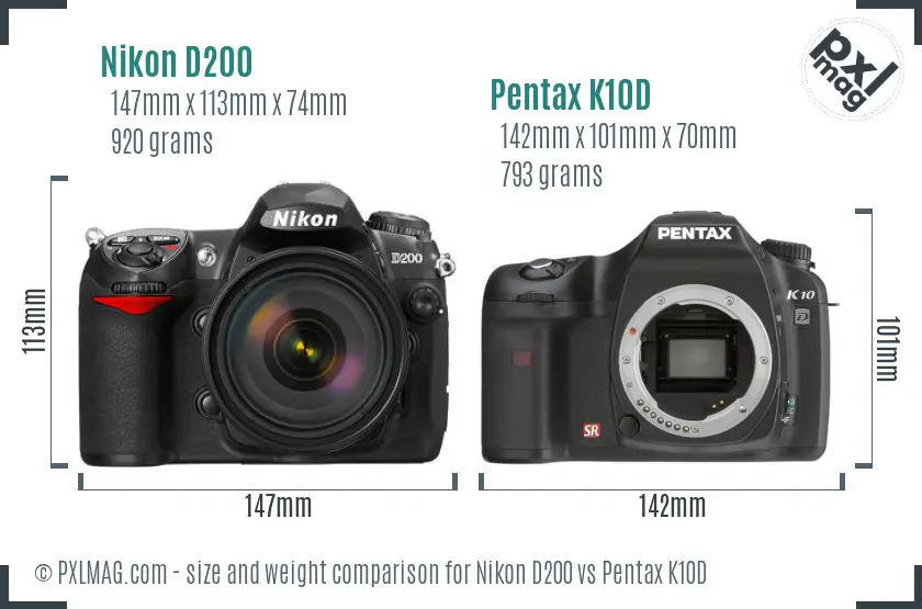 Nikon D200 vs Pentax K10D size comparison