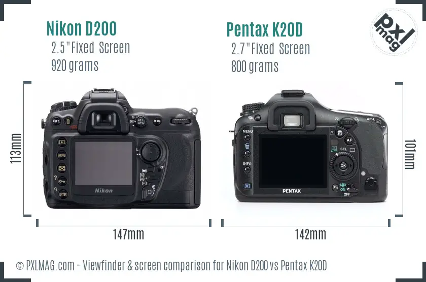 Nikon D200 vs Pentax K20D Screen and Viewfinder comparison