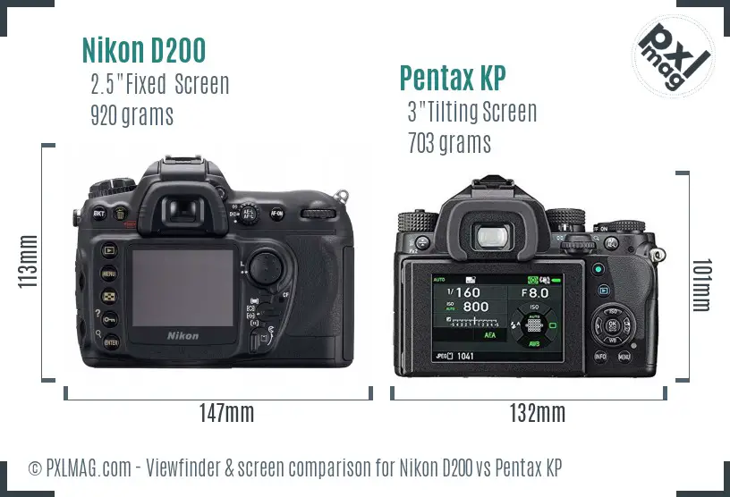 Nikon D200 vs Pentax KP Screen and Viewfinder comparison