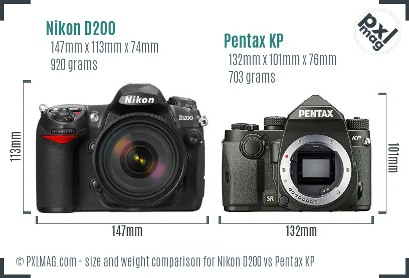 Nikon D200 vs Pentax KP size comparison