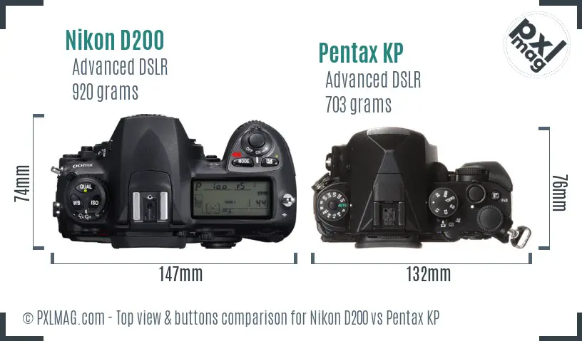 Nikon D200 vs Pentax KP top view buttons comparison