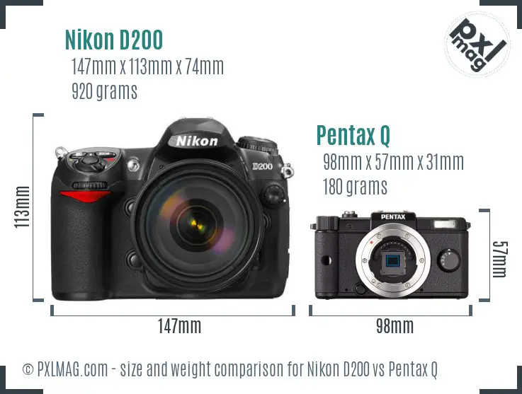 Nikon D200 vs Pentax Q size comparison