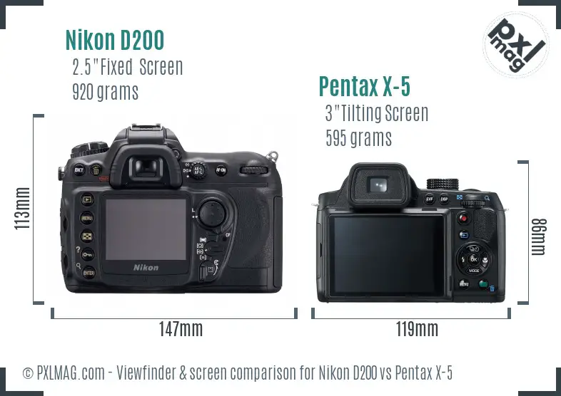 Nikon D200 vs Pentax X-5 Screen and Viewfinder comparison
