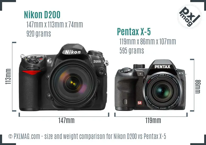 Nikon D200 vs Pentax X-5 size comparison