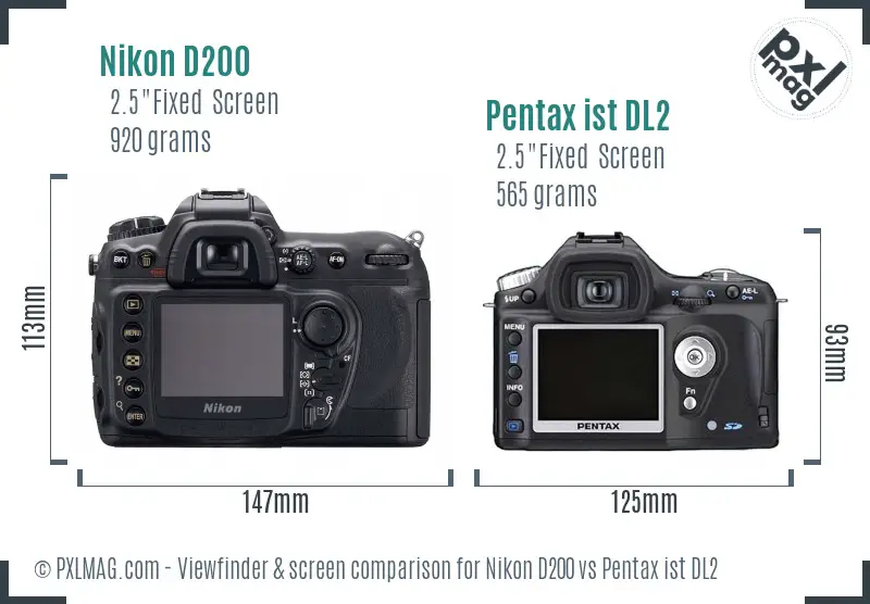 Nikon D200 vs Pentax ist DL2 Screen and Viewfinder comparison