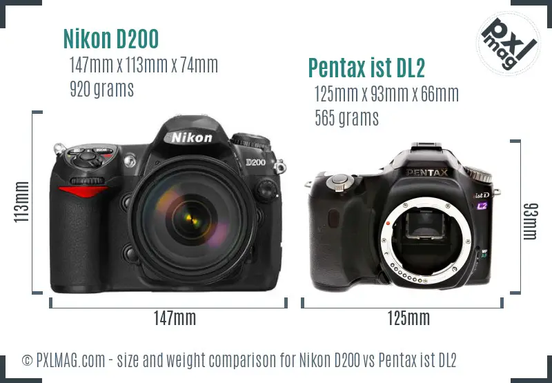 Nikon D200 vs Pentax ist DL2 size comparison