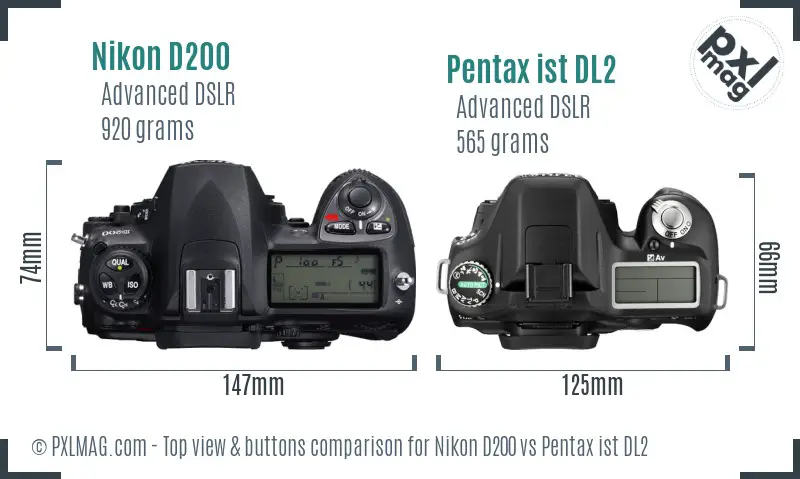 Nikon D200 vs Pentax ist DL2 top view buttons comparison