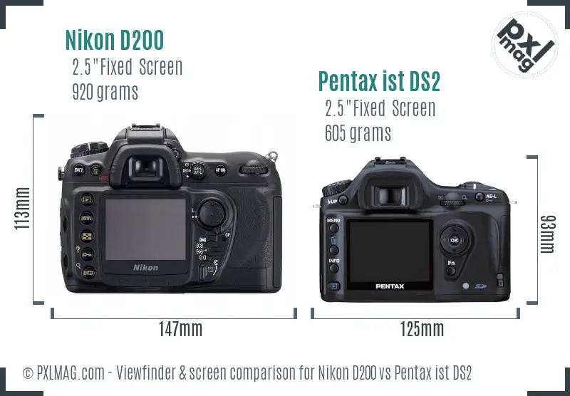 Nikon D200 vs Pentax ist DS2 Screen and Viewfinder comparison