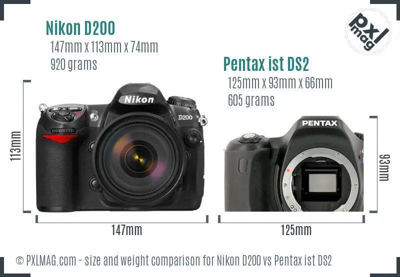 Nikon D200 vs Pentax ist DS2 size comparison