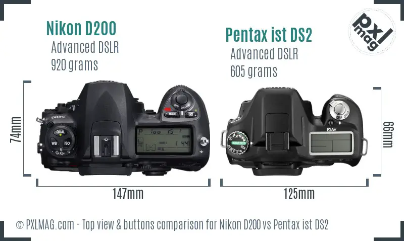 Nikon D200 vs Pentax ist DS2 top view buttons comparison